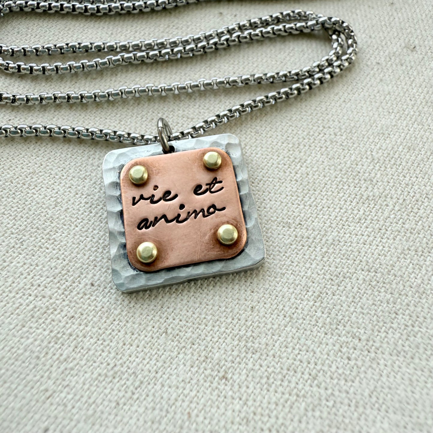 Vie et Animo Necklace | Latin Phrase Jewelry | Strength and Courage | With Heart and Soul |Hand Crafted by Drake Designs Jewelry