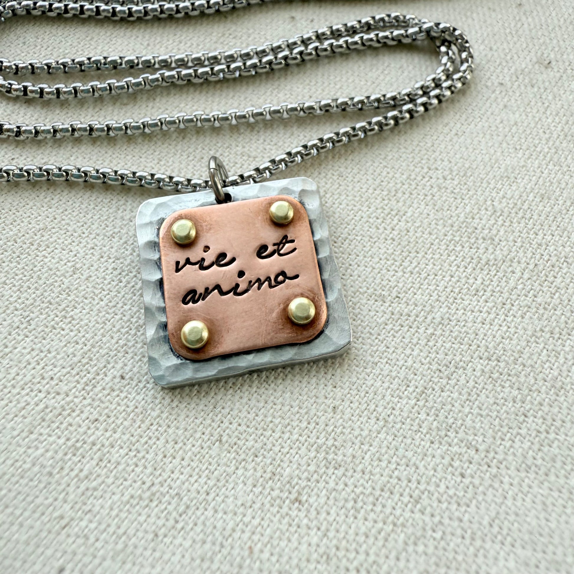 Vie et Animo Necklace | Latin Phrase Jewelry | Strength and Courage | With Heart and Soul |Hand Crafted by Drake Designs Jewelry