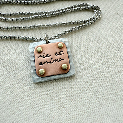 Vie et Animo Necklace | Latin Phrase Jewelry | Strength and Courage | With Heart and Soul |Hand Crafted by Drake Designs Jewelry