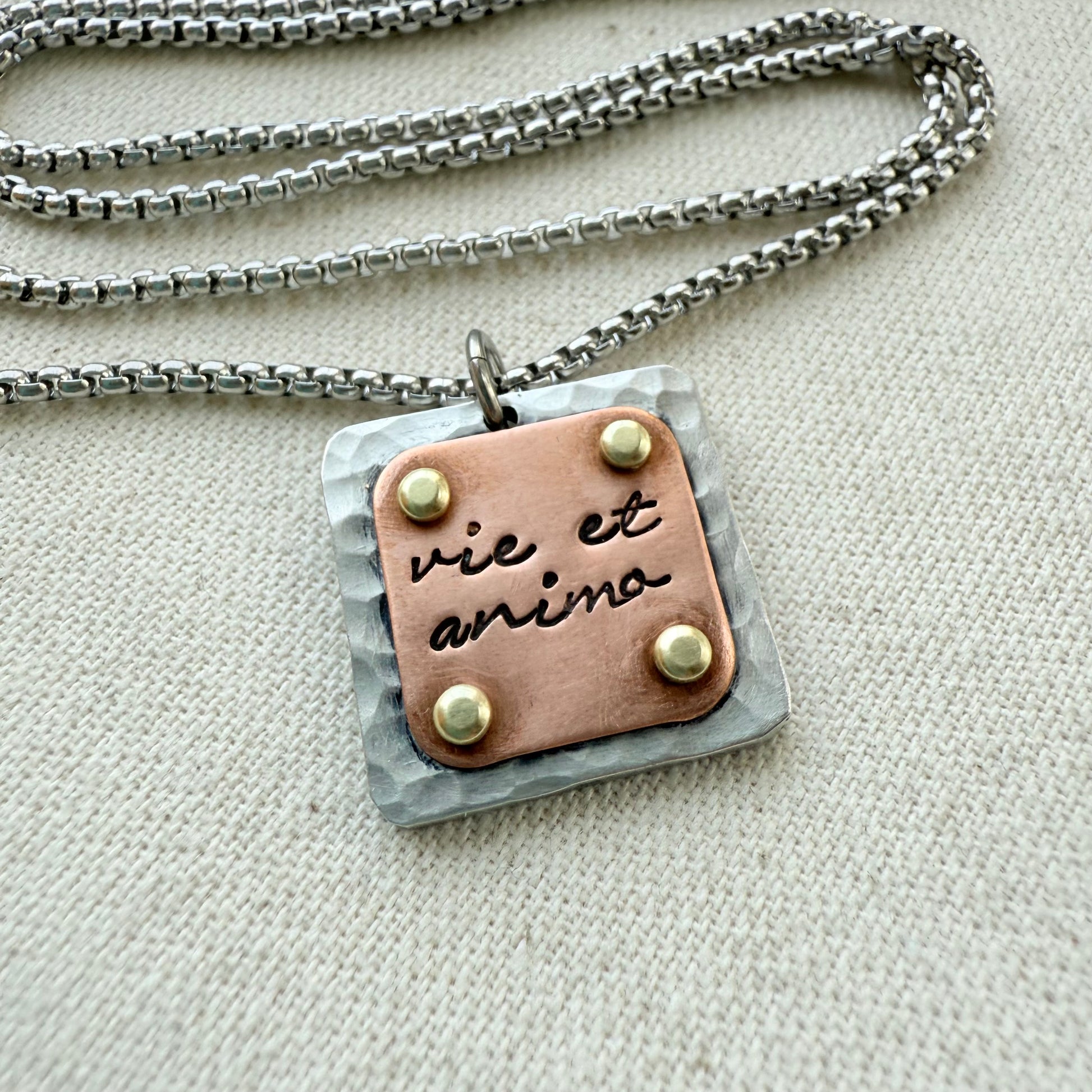 Vie et Animo Necklace | Latin Phrase Jewelry | Strength and Courage | With Heart and Soul |Hand Crafted by Drake Designs Jewelry