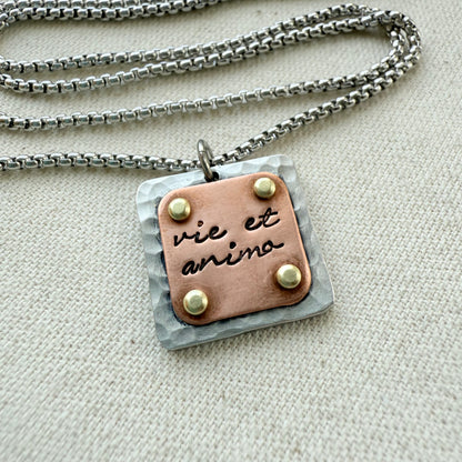 Vie et Animo Necklace | Latin Phrase Jewelry | Strength and Courage | With Heart and Soul |Hand Crafted by Drake Designs Jewelry