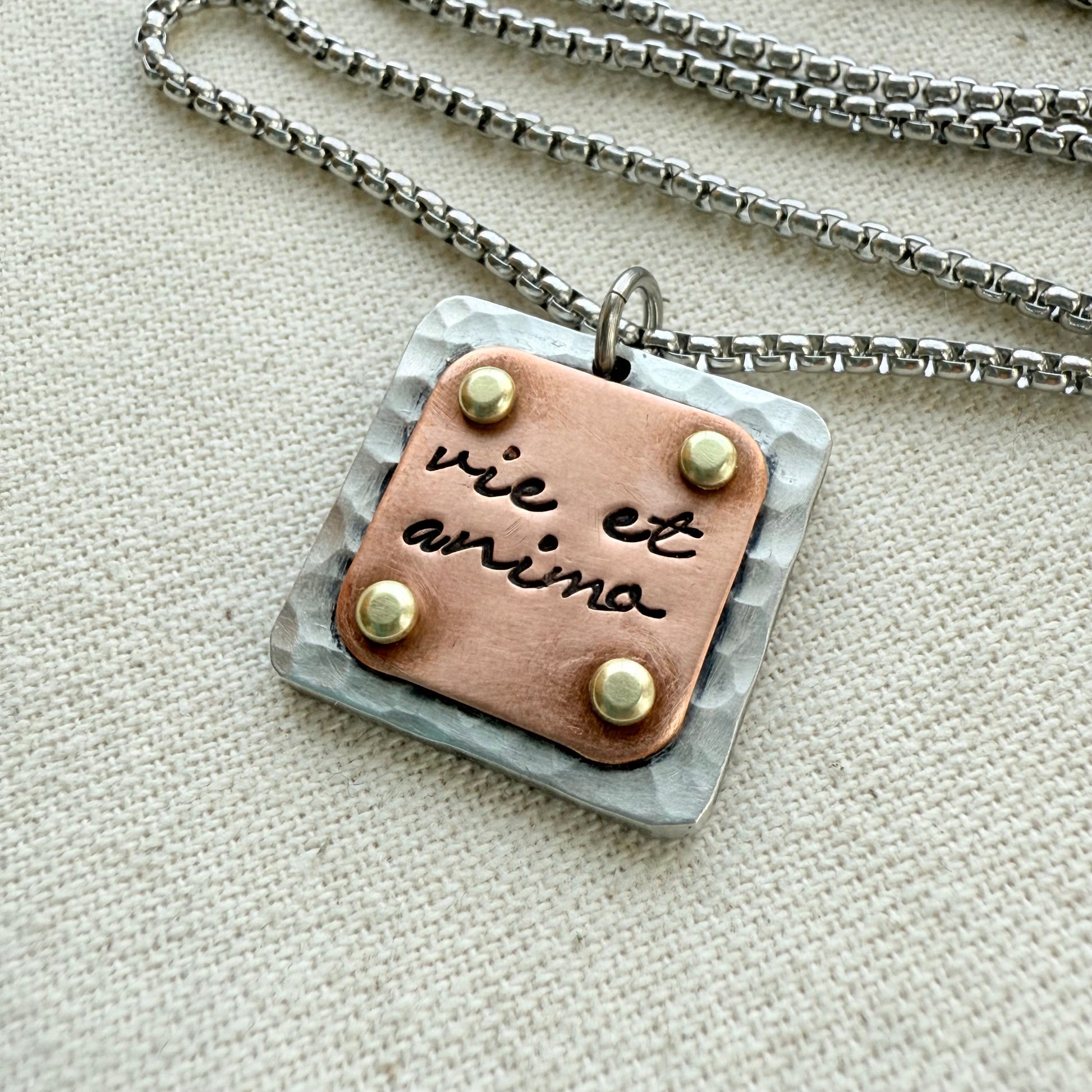Vie et Animo Necklace | Latin Phrase Jewelry | Strength and Courage | With Heart and Soul |Hand Crafted by Drake Designs Jewelry
