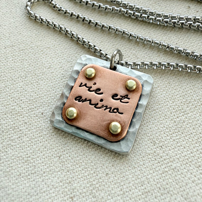 Vie et Animo Necklace | Latin Phrase Jewelry | Strength and Courage | With Heart and Soul |Hand Crafted by Drake Designs Jewelry