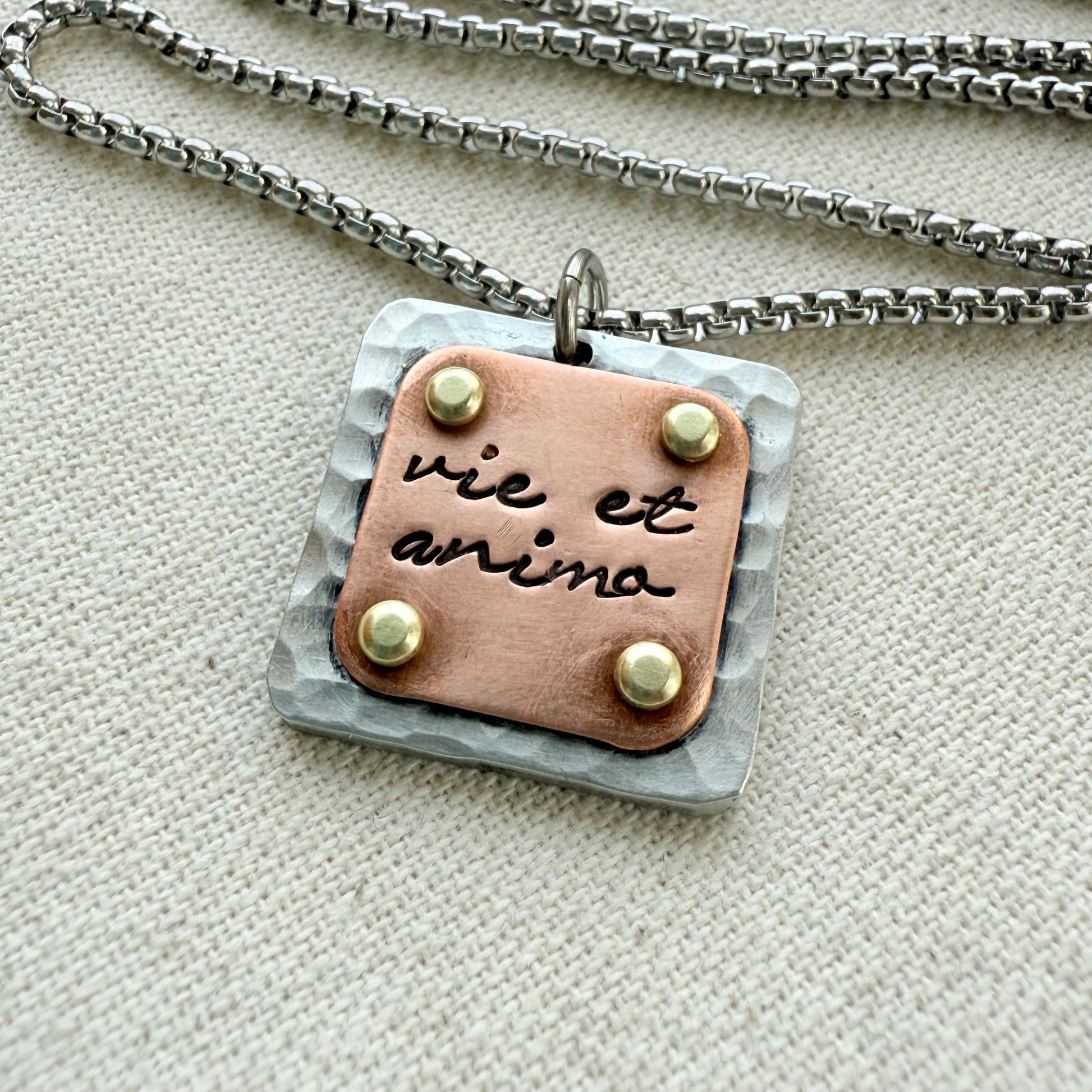 Vie et Animo Necklace | Latin Phrase Jewelry | Strength and Courage | With Heart and Soul |Hand Crafted by Drake Designs Jewelry