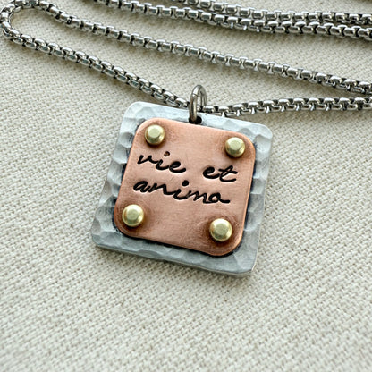 Vie et Animo Necklace | Latin Phrase Jewelry | Strength and Courage | With Heart and Soul |Hand Crafted by Drake Designs Jewelry