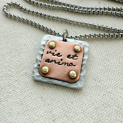 Vie et Animo Necklace | Latin Phrase Jewelry | Strength and Courage | With Heart and Soul |Hand Crafted by Drake Designs Jewelry
