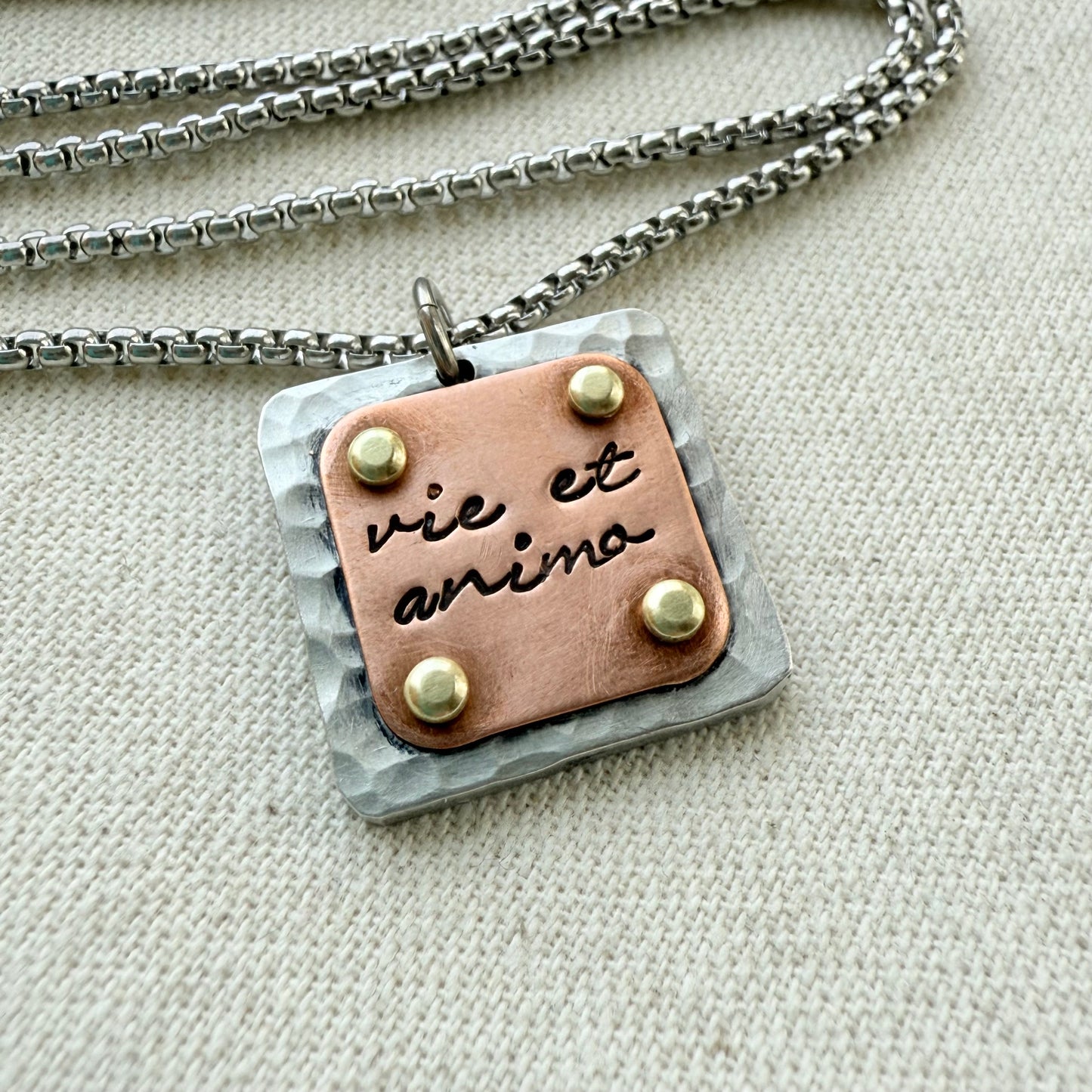 Vie et Animo Necklace | Latin Phrase Jewelry | Strength and Courage | With Heart and Soul |Hand Crafted by Drake Designs Jewelry
