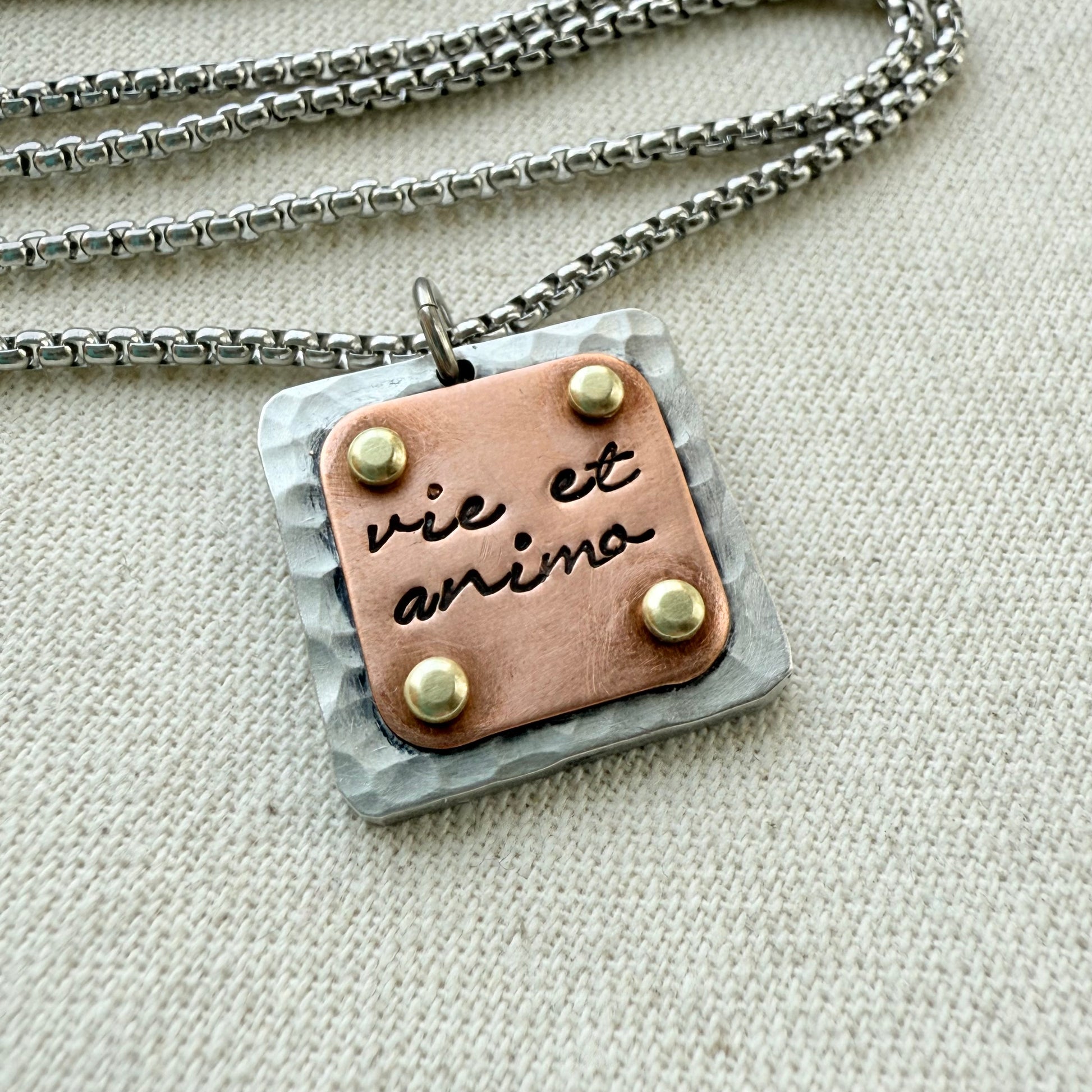 Vie et Animo Necklace | Latin Phrase Jewelry | Strength and Courage | With Heart and Soul |Hand Crafted by Drake Designs Jewelry