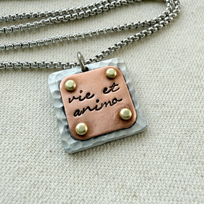 Vie et Animo Necklace | Latin Phrase Jewelry | Strength and Courage | With Heart and Soul |Hand Crafted by Drake Designs Jewelry