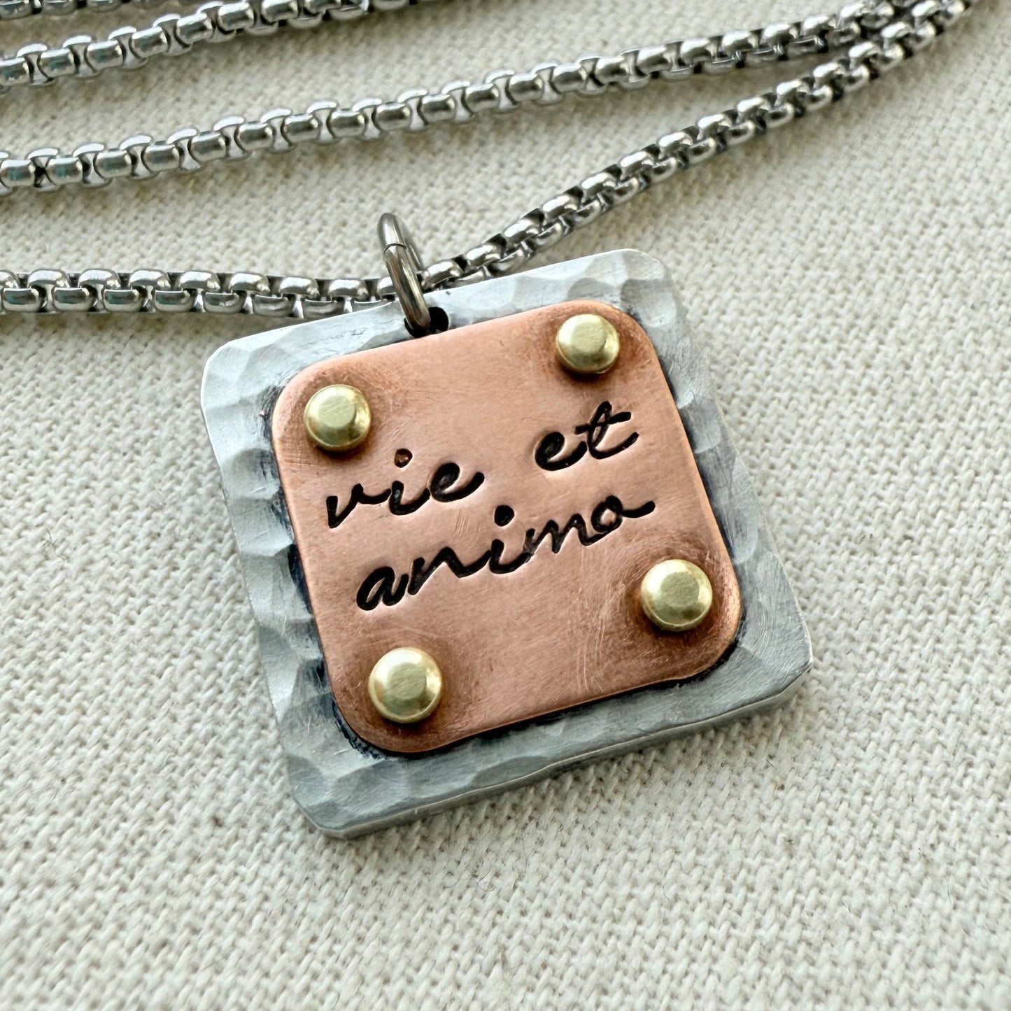 Vie et Animo Necklace | Latin Phrase Jewelry | Strength and Courage | With Heart and Soul |Hand Crafted by Drake Designs Jewelry