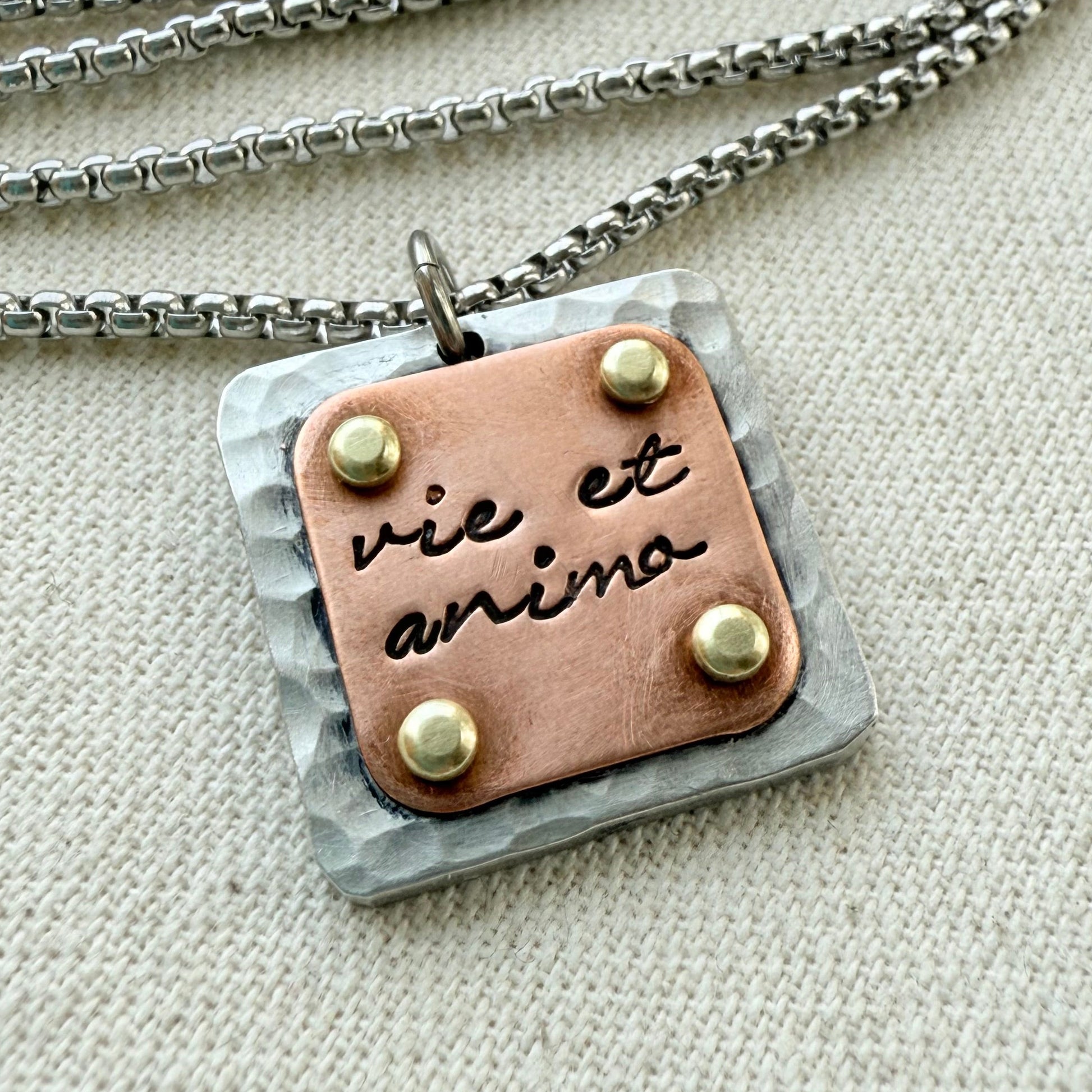 Vie et Animo Necklace | Latin Phrase Jewelry | Strength and Courage | With Heart and Soul |Hand Crafted by Drake Designs Jewelry