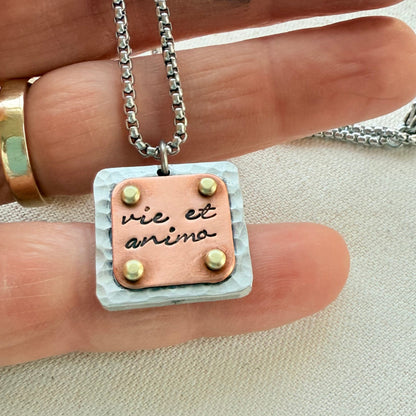 Vie et Animo Necklace | Latin Phrase Jewelry | Strength and Courage | With Heart and Soul |Hand Crafted by Drake Designs Jewelry