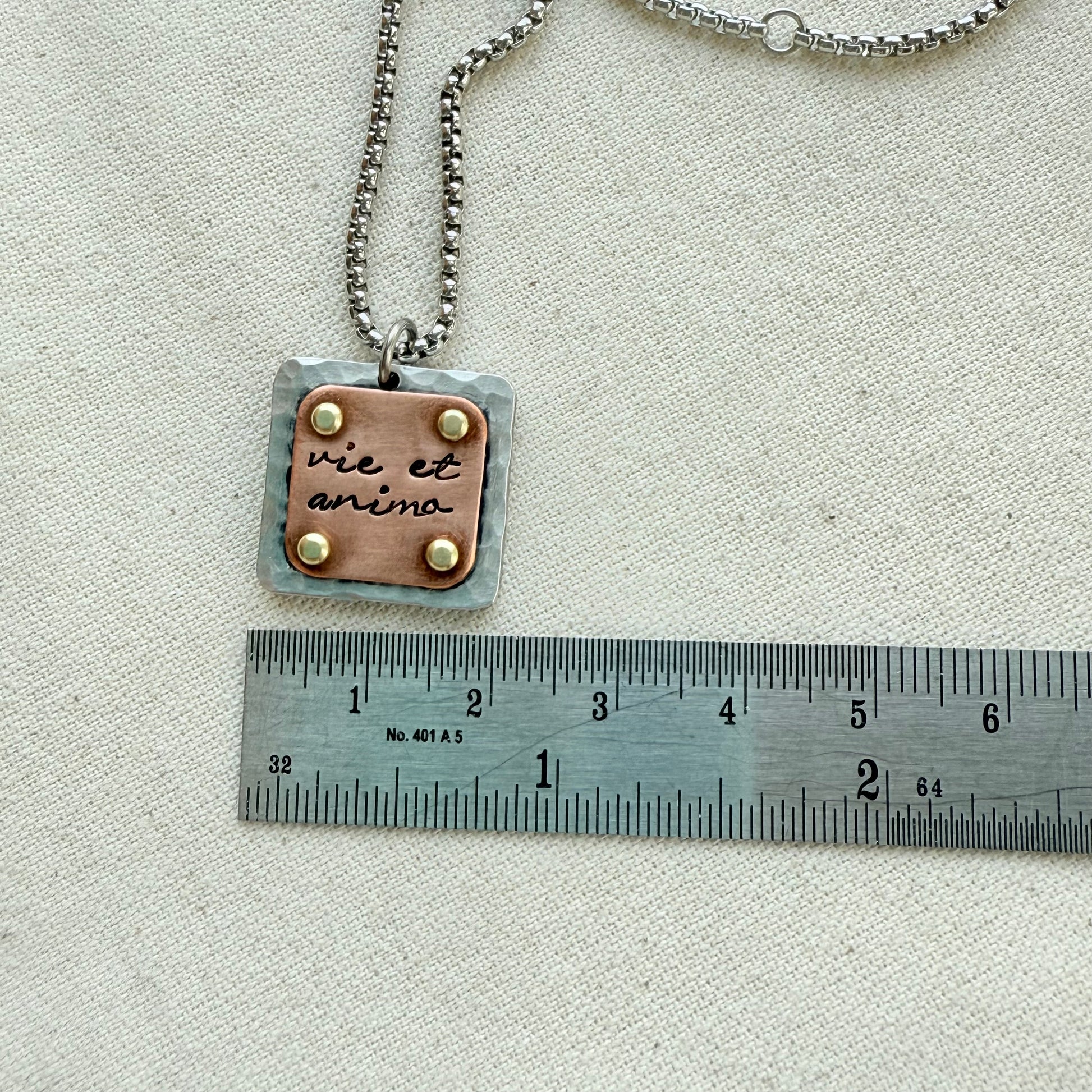 Vie et Animo Necklace | Latin Phrase Jewelry | Strength and Courage | With Heart and Soul |Hand Crafted by Drake Designs Jewelry