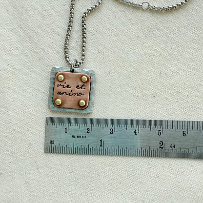 Vie et Animo Necklace | Latin Phrase Jewelry | Strength and Courage | With Heart and Soul |Hand Crafted by Drake Designs Jewelry
