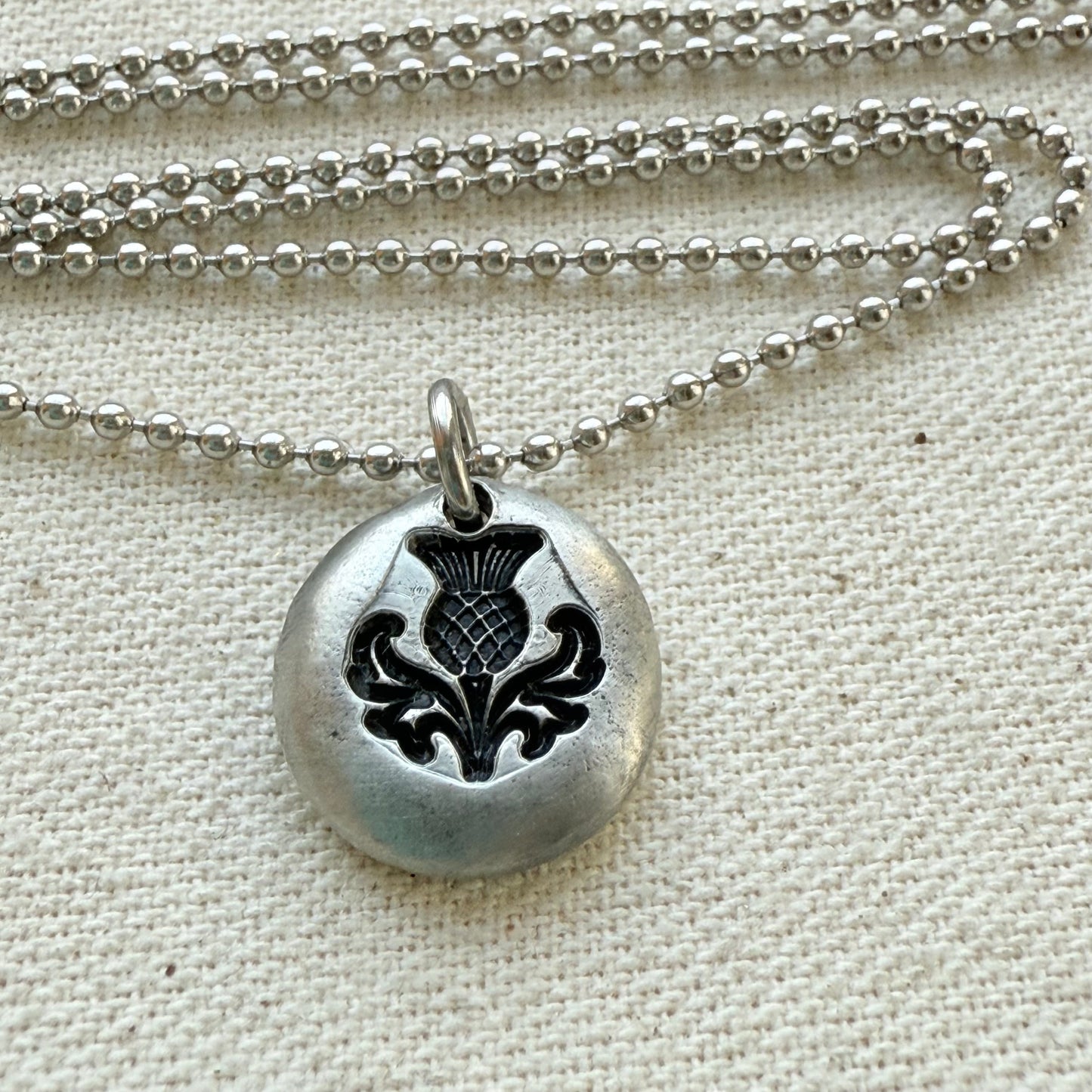 Scottish Thistle Necklace | Tiny  Silver Pebble Thistle | Drake Designs Jewelry