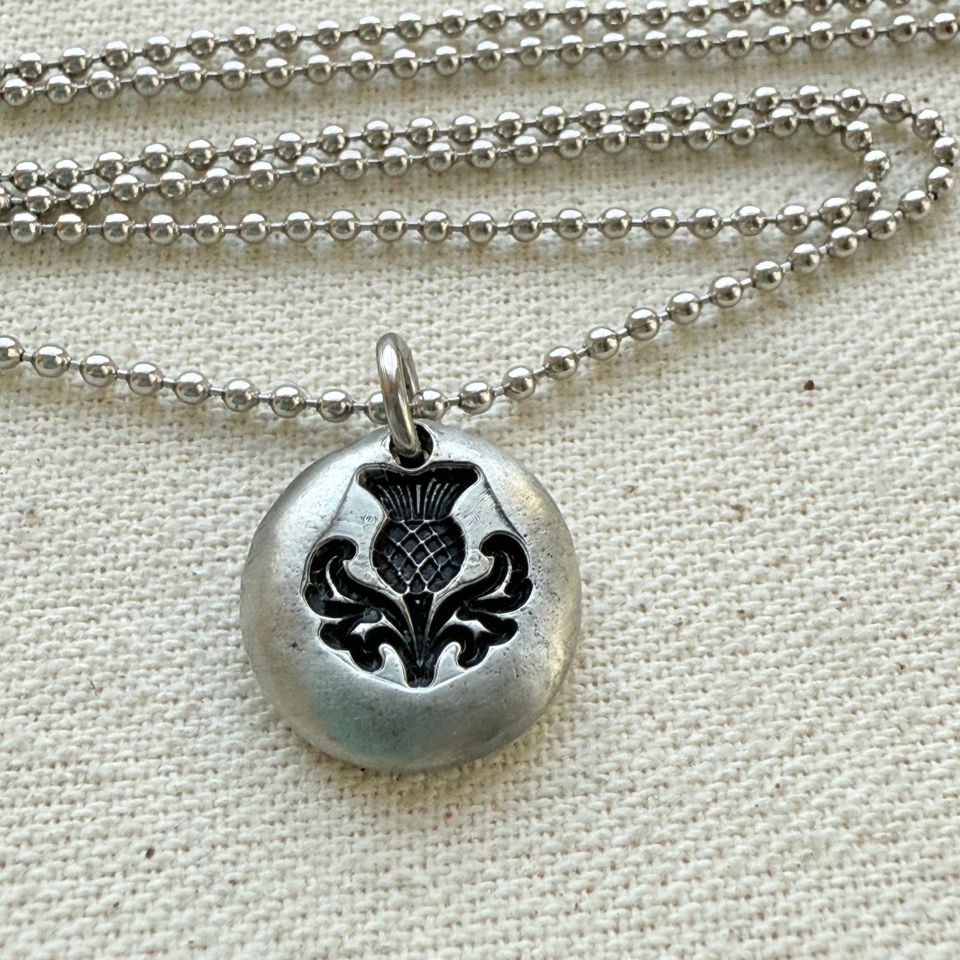 Scottish Thistle Necklace | Tiny  Silver Pebble Thistle | Drake Designs Jewelry