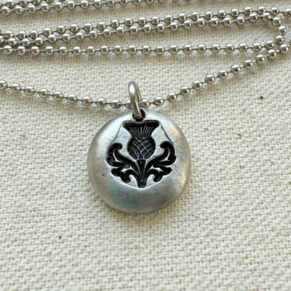 Scottish Thistle Necklace | Tiny  Silver Pebble Thistle | Drake Designs Jewelry