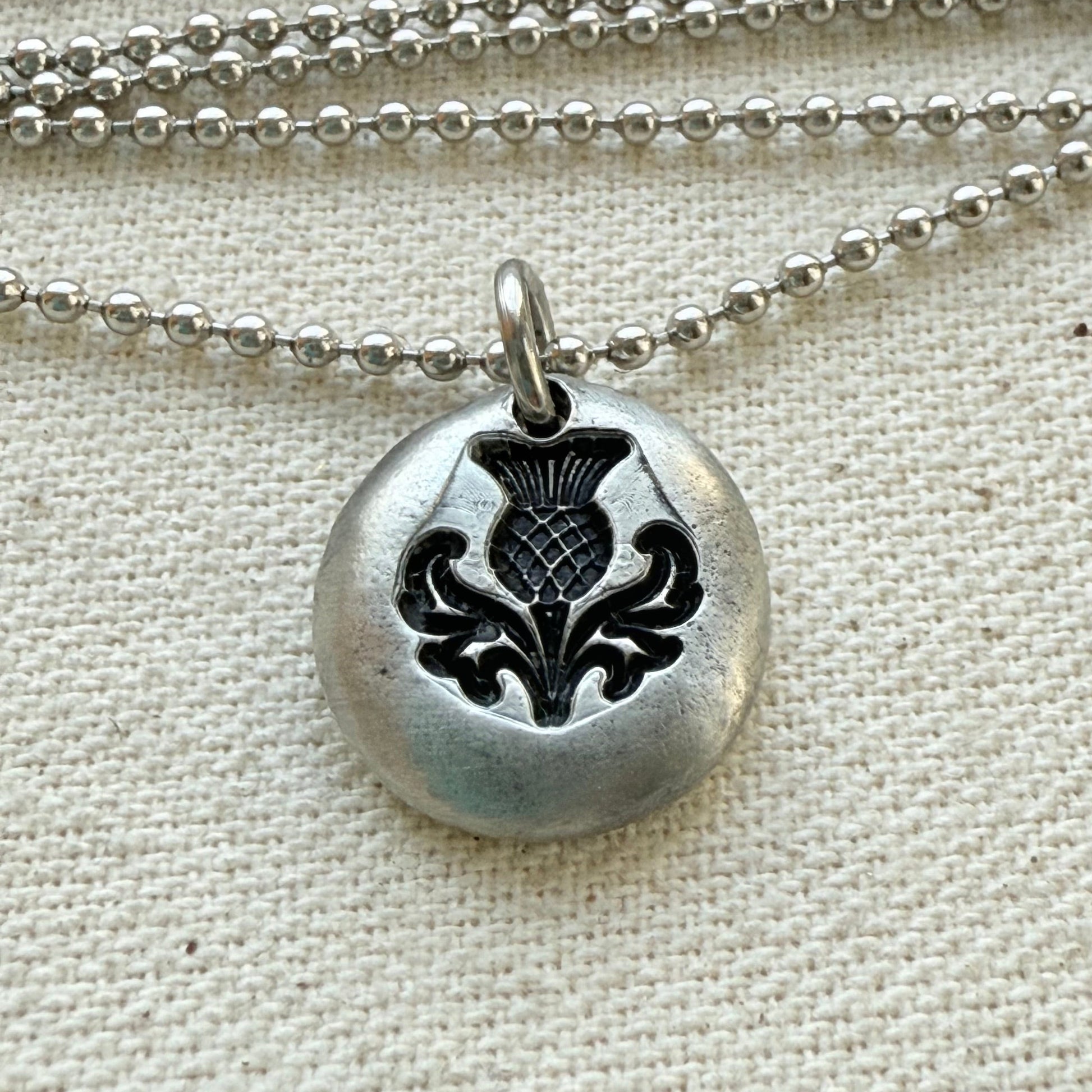 Scottish Thistle Necklace | Tiny  Silver Pebble Thistle | Drake Designs Jewelry