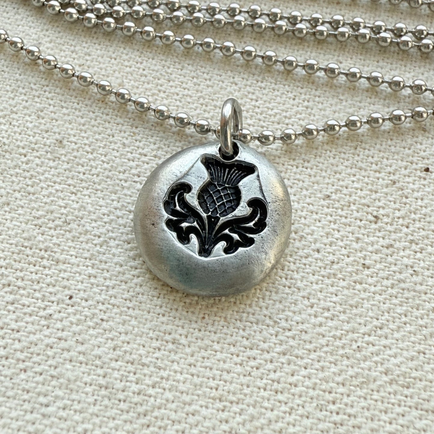 Scottish Thistle Necklace | Tiny  Silver Pebble Thistle | Drake Designs Jewelry