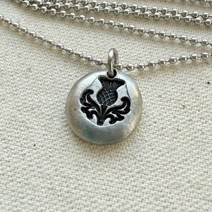 Scottish Thistle Necklace | Tiny  Silver Pebble Thistle | Drake Designs Jewelry