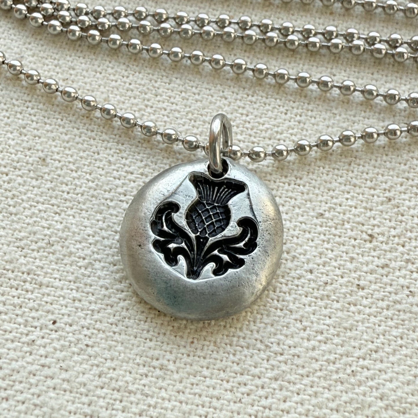 Scottish Thistle Necklace | Tiny  Silver Pebble Thistle | Drake Designs Jewelry