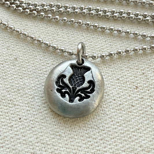 Scottish Thistle Necklace | Tiny  Silver Pebble Thistle | Drake Designs Jewelry