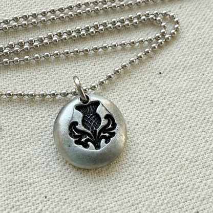 Scottish Thistle Necklace | Tiny  Silver Pebble Thistle | Drake Designs Jewelry