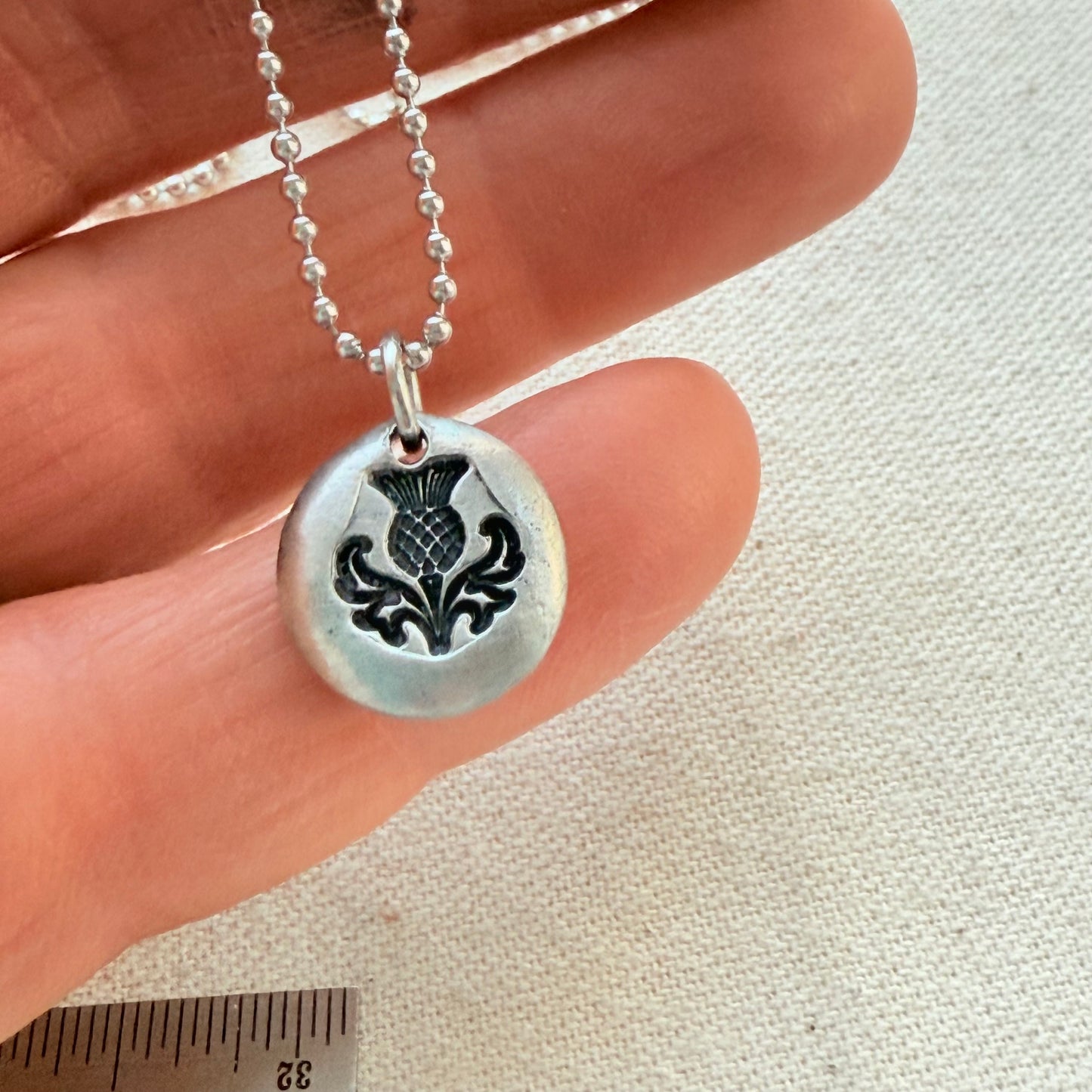 Scottish Thistle Necklace | Tiny  Silver Pebble Thistle | Drake Designs Jewelry