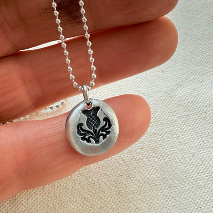 Scottish Thistle Necklace | Tiny  Silver Pebble Thistle | Drake Designs Jewelry