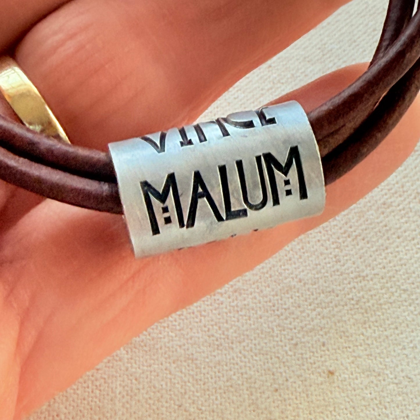 Vince Malum Bono Leather Bracelet | Overcome Evil with Good | Latin Phrase Jewelry | Hand Crafted Bracelet- drake designs jewelry