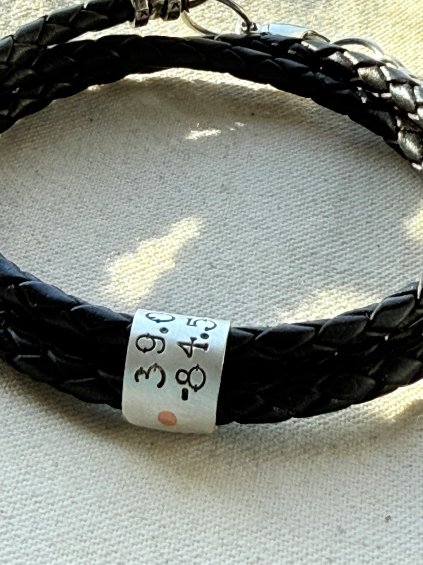 Sterling Silver | Coordinates Bracelet for Men or Women Latitude Longitude Jewelry | Braided Leather | Drake Designs Jewelry