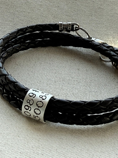 Sterling Silver | Coordinates Bracelet for Men or Women Latitude Longitude Jewelry | Braided Leather | Drake Designs Jewelry