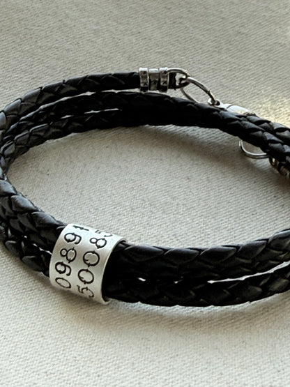 Sterling Silver | Coordinates Bracelet for Men or Women Latitude Longitude Jewelry | Braided Leather | Drake Designs Jewelry