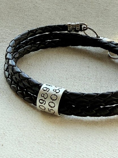 Sterling Silver | Coordinates Bracelet for Men or Women Latitude Longitude Jewelry | Braided Leather | Drake Designs Jewelry