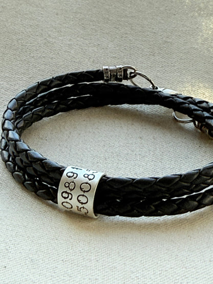 Sterling Silver | Coordinates Bracelet for Men or Women Latitude Longitude Jewelry | Braided Leather | Drake Designs Jewelry