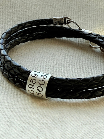 Sterling Silver | Coordinates Bracelet for Men or Women Latitude Longitude Jewelry | Braided Leather | Drake Designs Jewelry