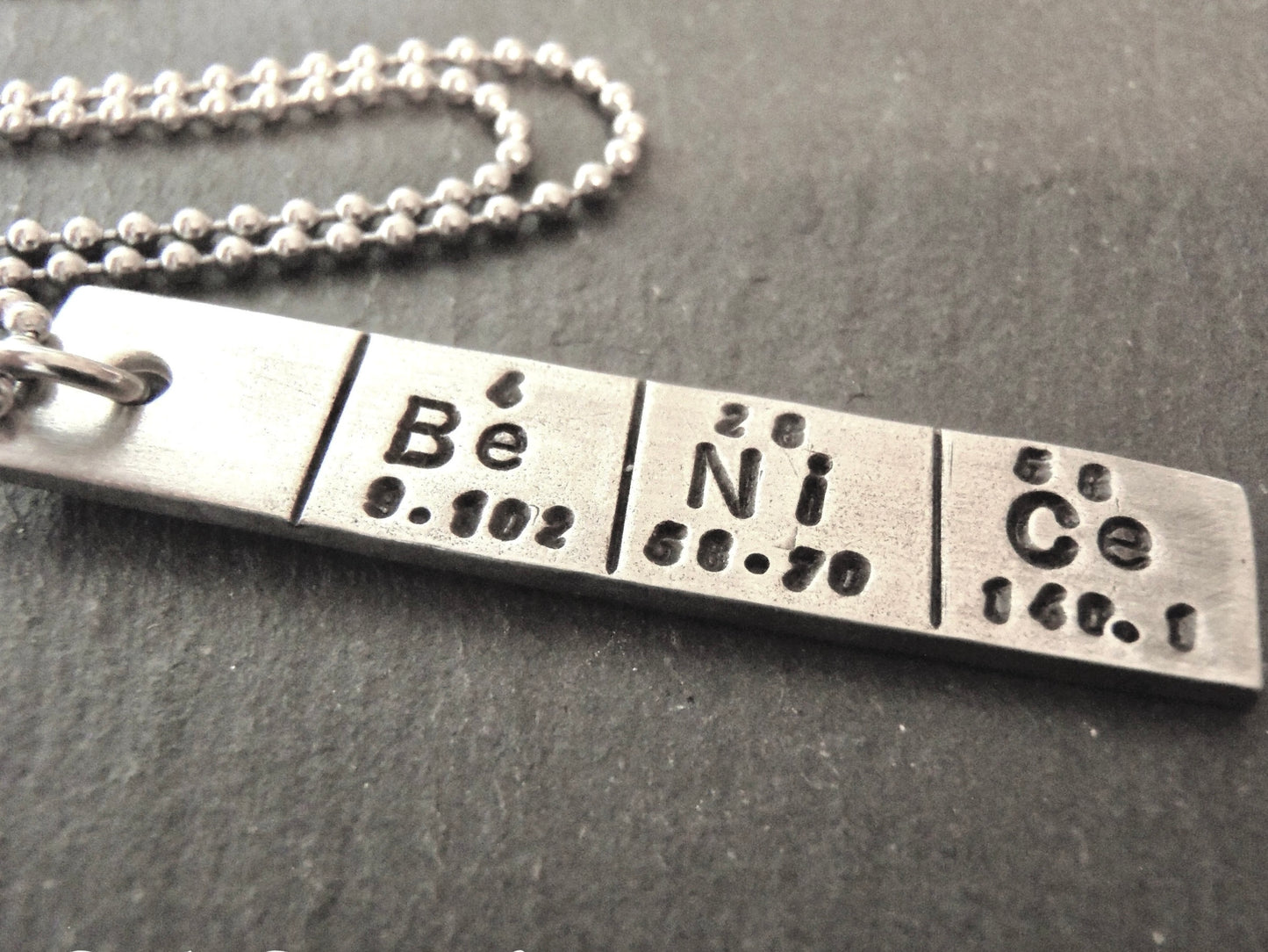 Be nice periodic table necklace - chemistry jewelry- drake designs jewelry