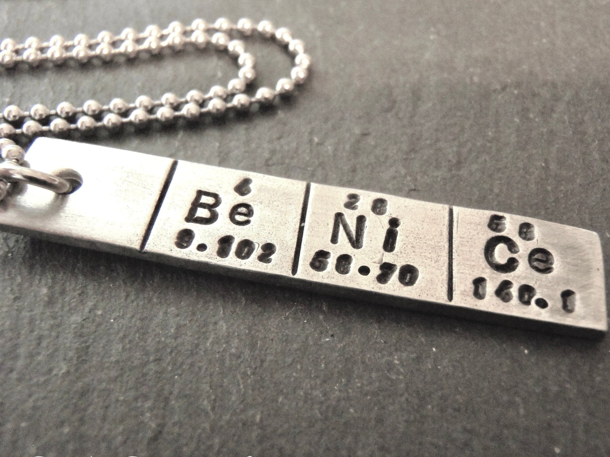 Be nice periodic table necklace - chemistry jewelry- drake designs jewelry