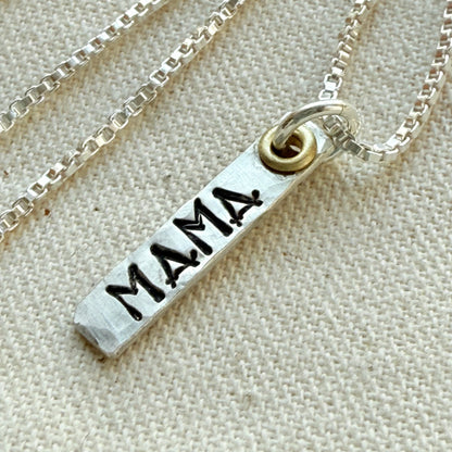 Sterling Silver Art Deco Mama Vertical Bar Necklace with Gold Accents | Oma Necklace | Nana Necklace - Drake Designs Jewelry