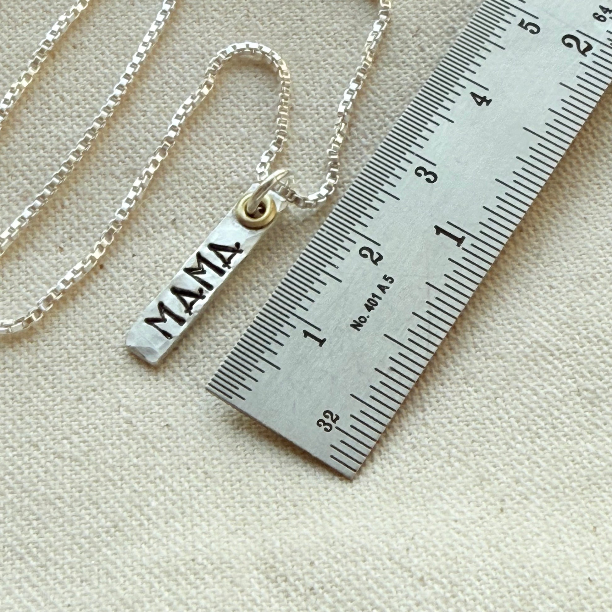 Sterling Silver Art Deco Mama Vertical Bar Necklace with Golden Accents | Oma Necklace | Nana Necklace - Drake Designs Jewelry