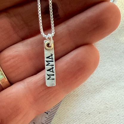 Sterling Silver Art Deco Mama Vertical Bar Necklace with Golden Accents | Oma Necklace | Nana Necklace