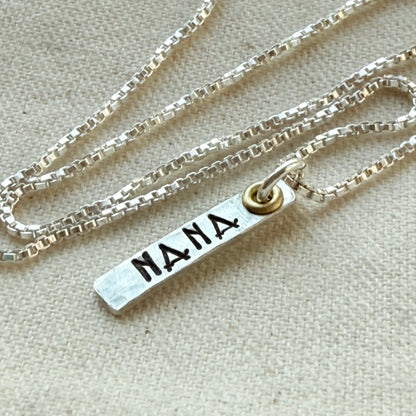 Sterling Silver Art Deco Nana Vertical Bar Necklace with Golden Accents | Oma Necklace | Mama Necklace - Drake Designs Jewelry