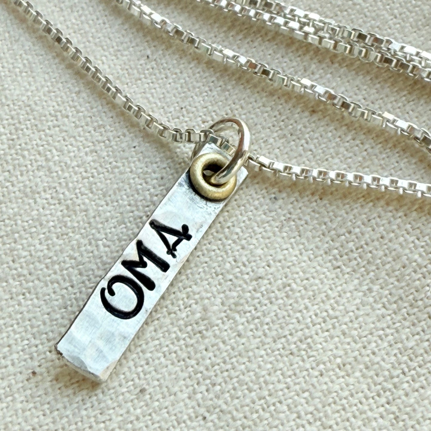 Sterling Silver Art Deco Oma Vertical Bar Necklace with Golden Accents | Mama Necklace | Nana Necklace - Drake Designs Jewelry