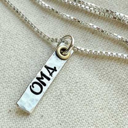 Sterling Silver Art Deco Oma Vertical Bar Necklace with Golden Accents | Mama Necklace | Nana Necklace - Drake Designs Jewelry