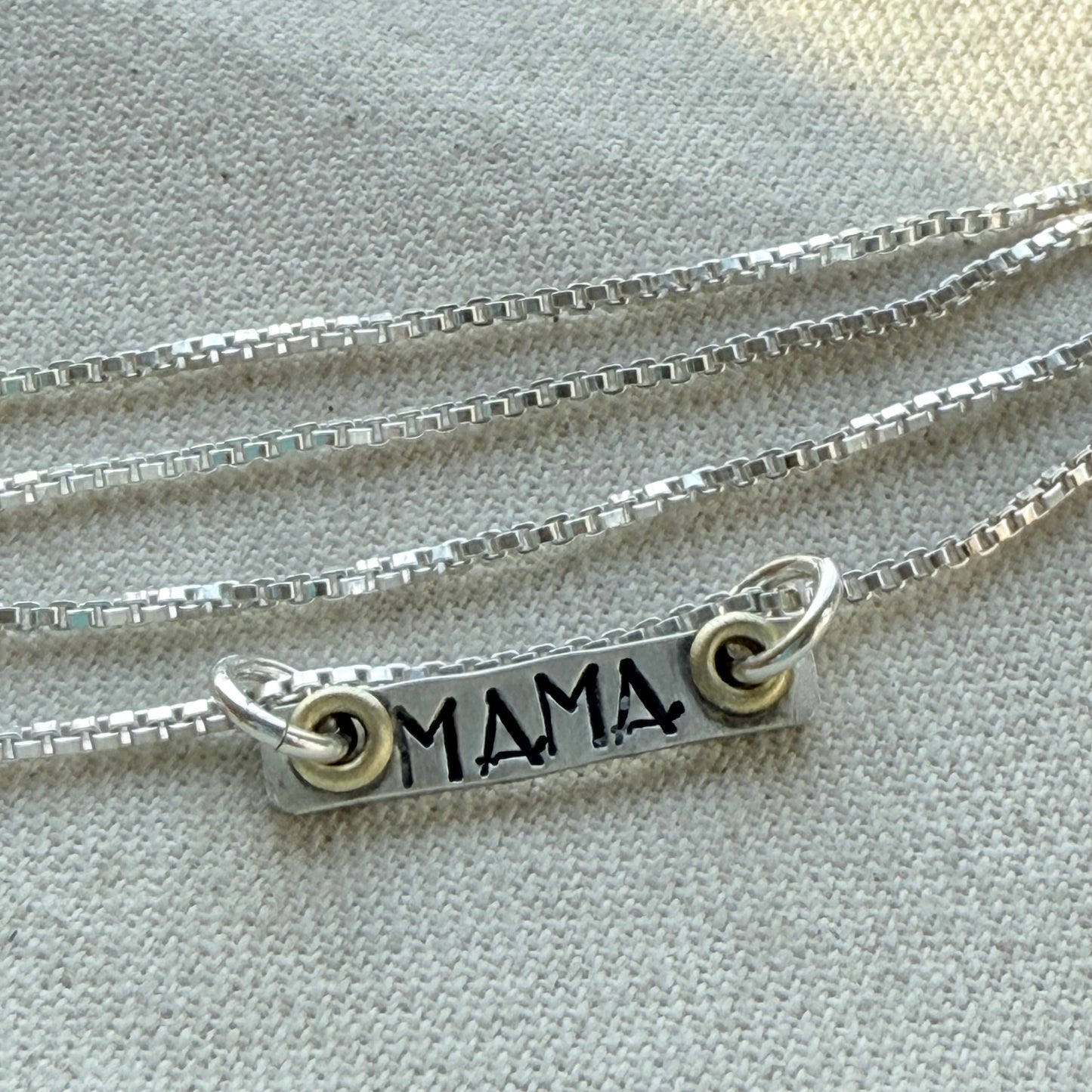 Sterling Silver Art Deco Mama Necklace with Golden Accents - Drake Designs Jewelry