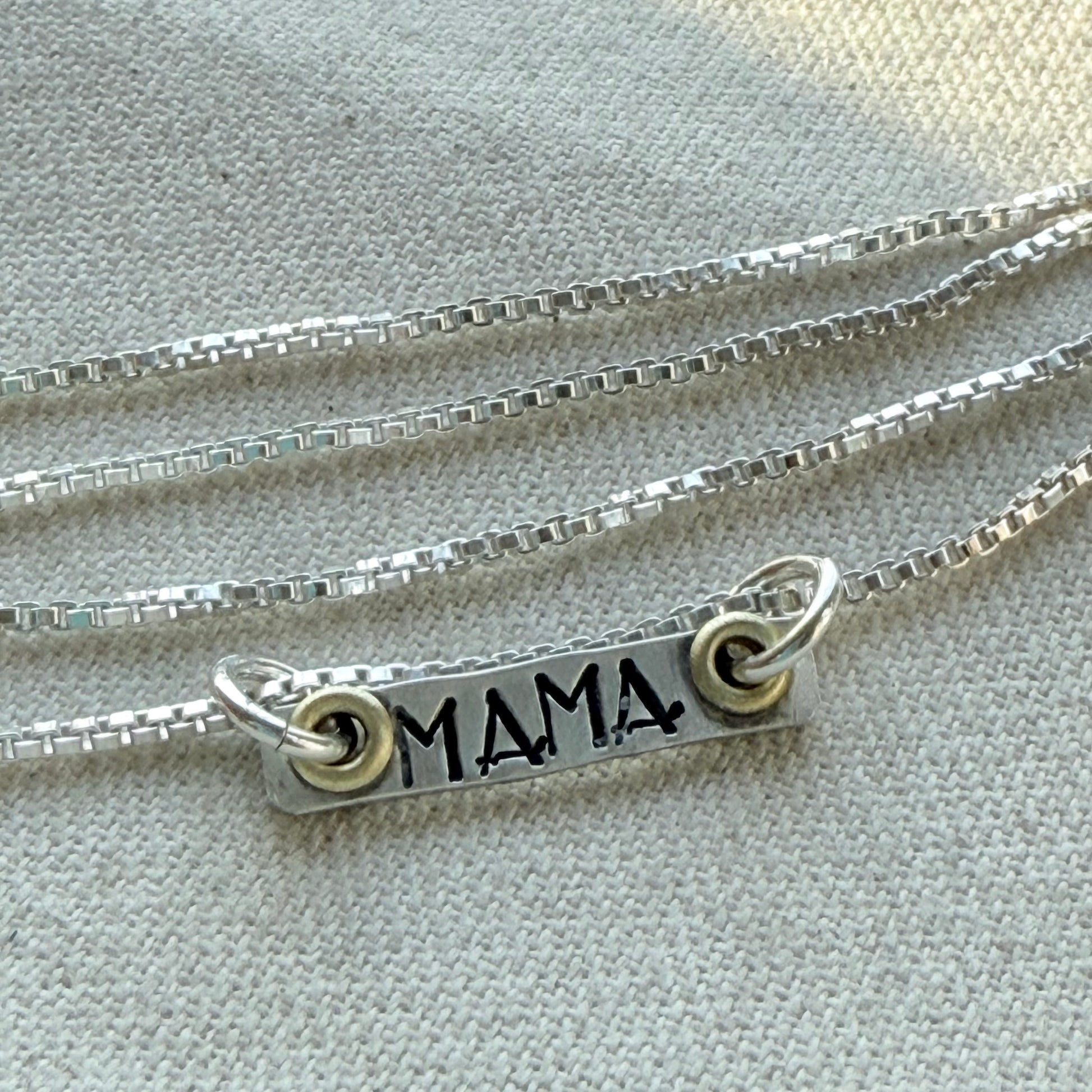 Sterling Silver Art Deco Mama Necklace with Golden Accents - Drake Designs Jewelry