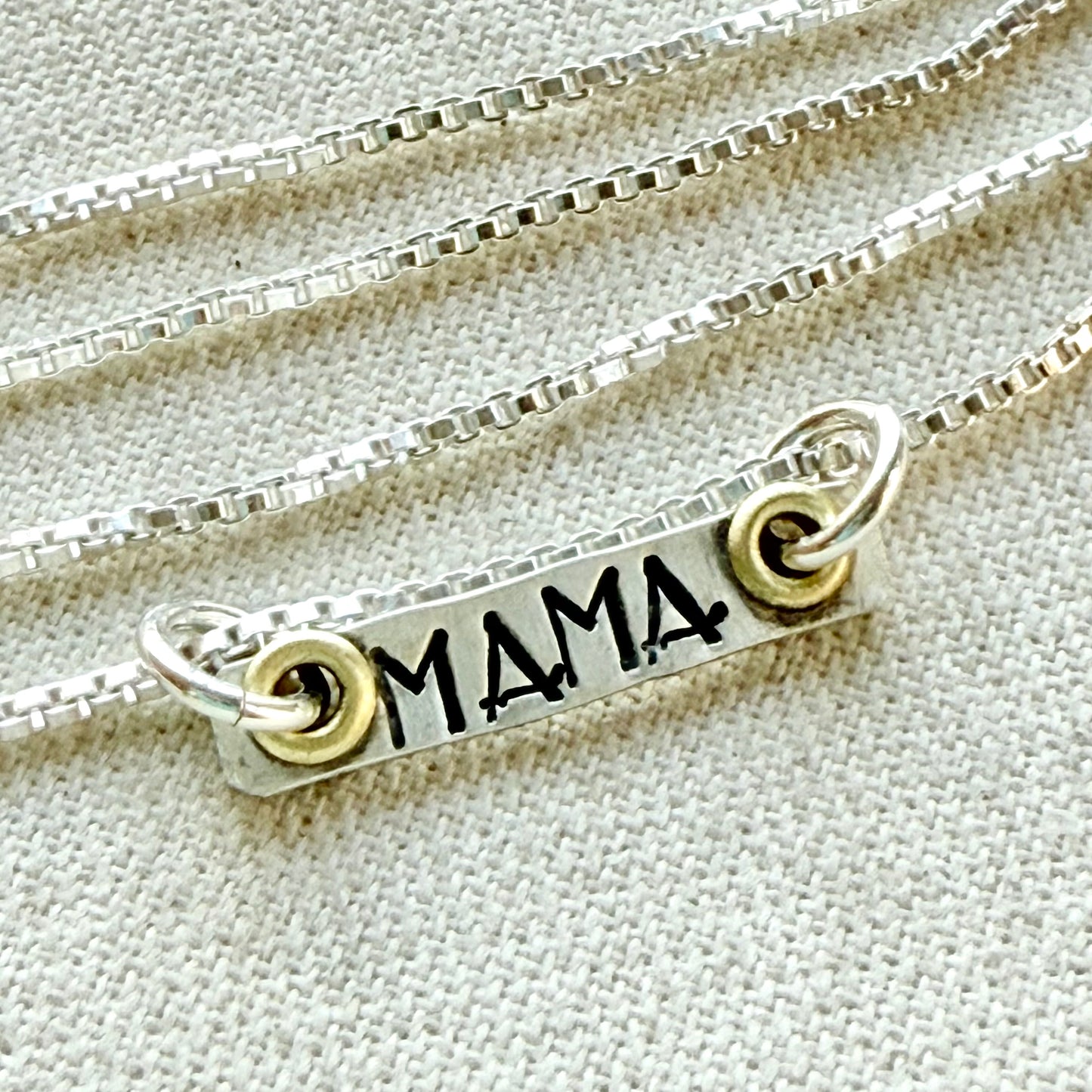 Sterling Silver Art Deco Mama Necklace with Golden Accents - Drake Designs Jewelry