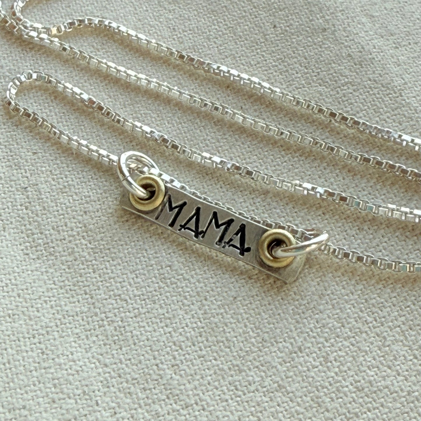 Sterling Silver Art Deco Mama Necklace with Golden Accents - Drake Designs Jewelry