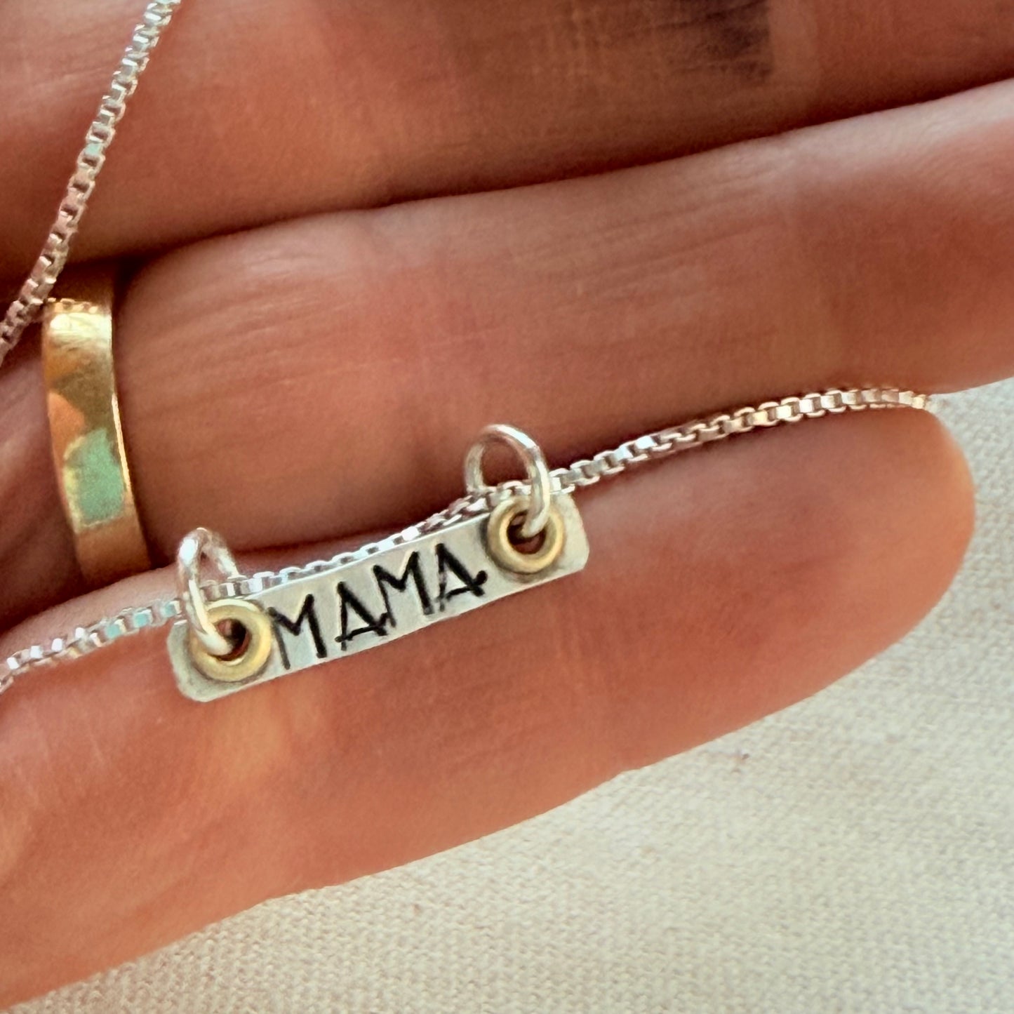 Sterling Silver Art Deco Mama Necklace with Golden Accents - Drake Designs Jewelry