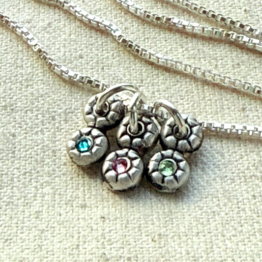 Teeny Tiny Sterling Silver Birthstone Flower Charm Necklace | Minimalist Mom Necklace | Drake Designs Jewelry